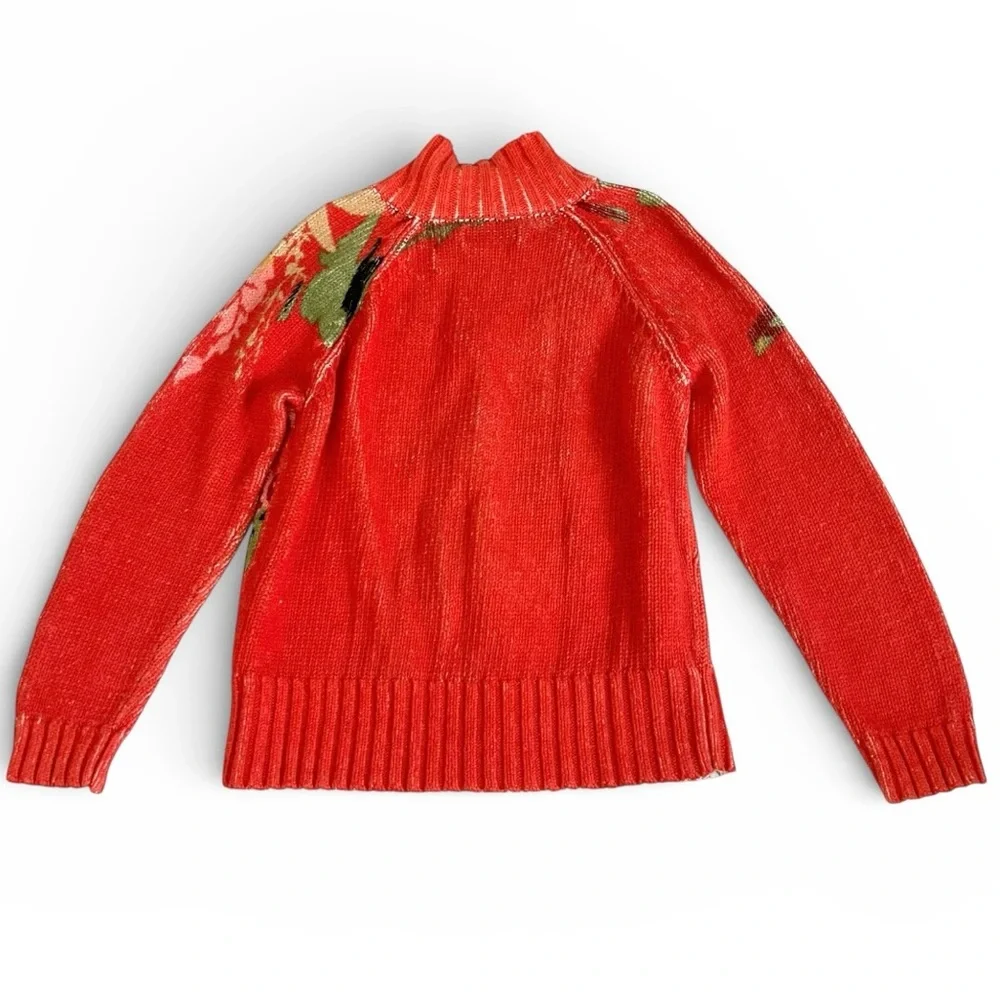 Coldwater Creek Full Zip Vibrant Orange Floral Knit Women’s Sweater - M - Picture 3 of 10